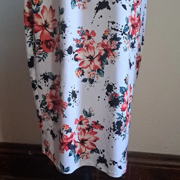 B15 Minette Red And White Foral Print Pullover Midi Dress Size 3X Stretch - Picture 3 of 9
